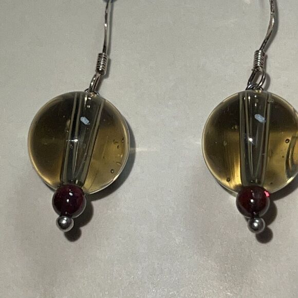 Genuine Crystal Stone Earrings, Sterling Silver Hand Carved Earrings, NWOT - Picture 7 of 7